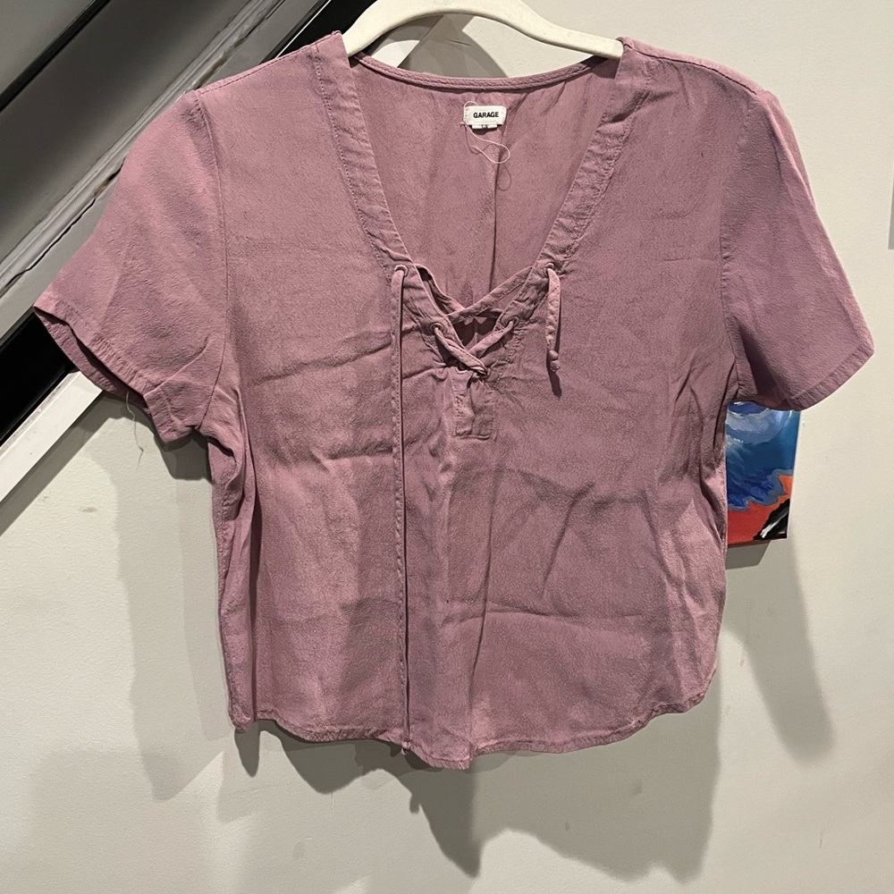 Garage light purple tie up short sleeve top